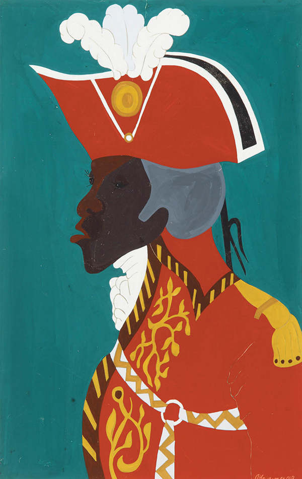 Jacob Lawrence, Toussaint L’Ouverture series, no. 20: General Toussaint L’Ouverture, statesman and military Genius, esteemed by the Spaniards, feared by the English, dreaded by the French, hated by the planters, and reverenced by the Blacks. 1938