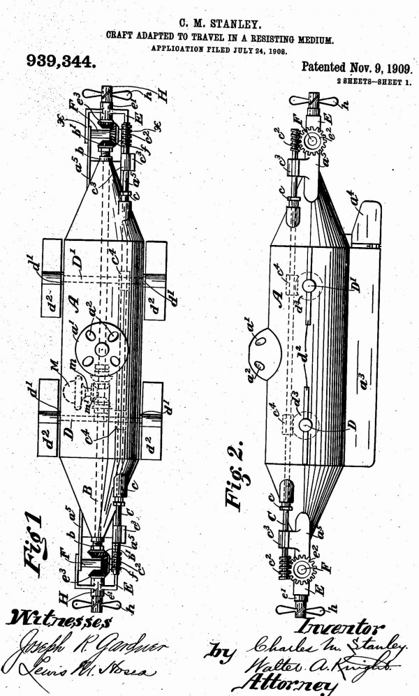 Charles Stanley credited his wife, Annie, in all the newspaper coverage for inventing the submarine. When the patent was issued, only his name appears.