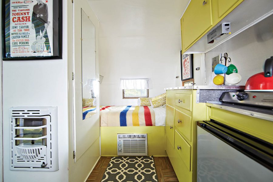 Cool Runnings–The Fan has electric heat and air-conditioning, but no bathroom or hot water. It has been mechanically restored and was decorated by Immesoete, who’s also a graphic designer. 